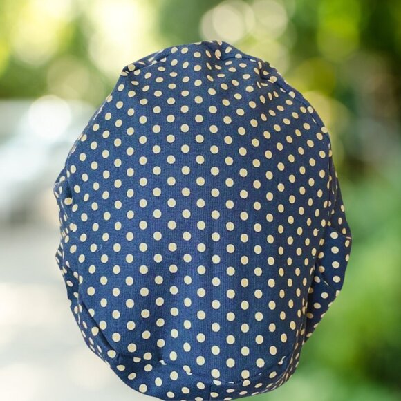 EURO Style Scrub Cap Navy~ Beige Dots~ Unisex Nurse Cap, Scrub Hat, Scrub Cap - Picture 3 of 4